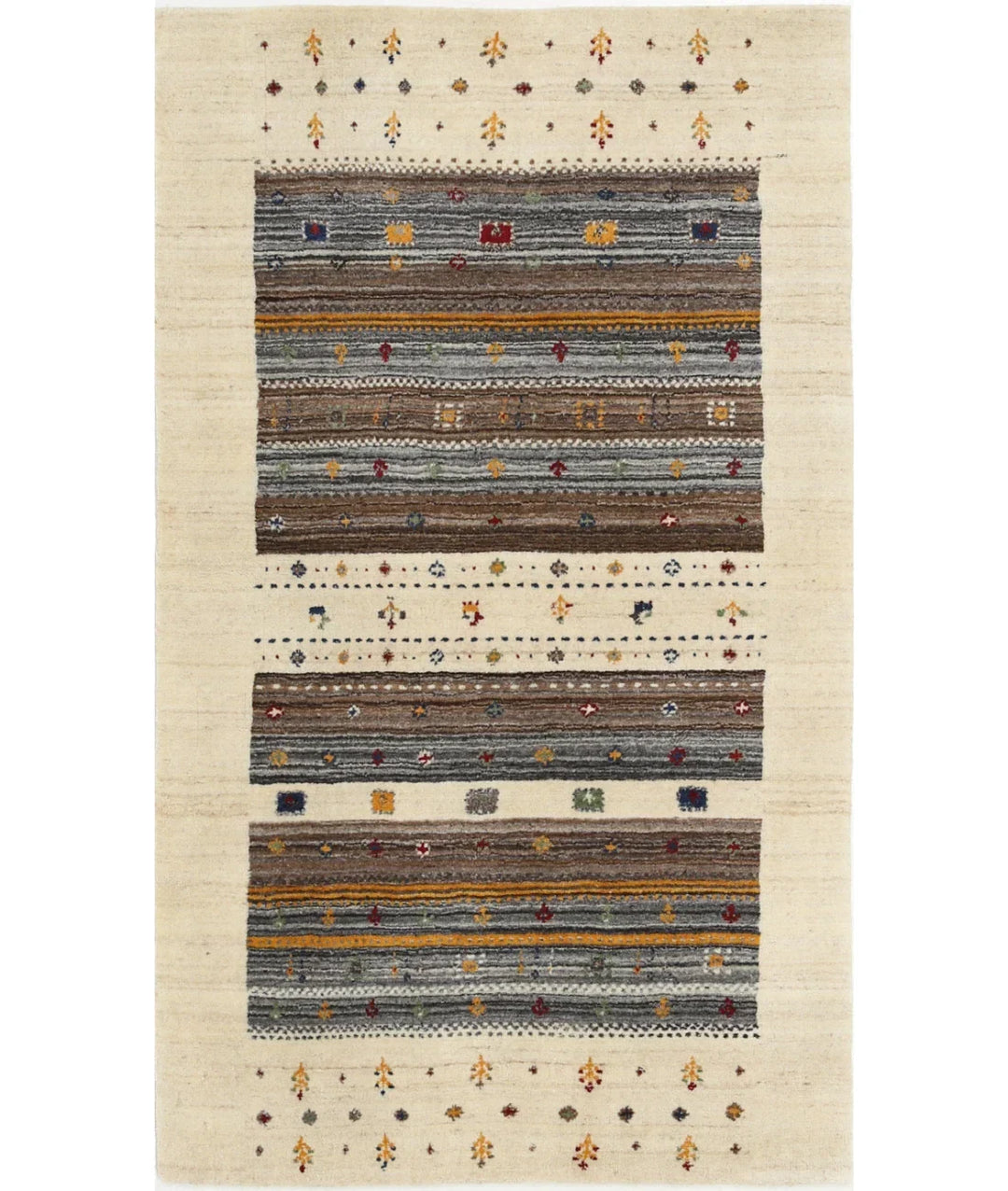 Ivory Indian Oriental Rug 3' 0" x 5' 2" Hand-Knotted | No. AT583587