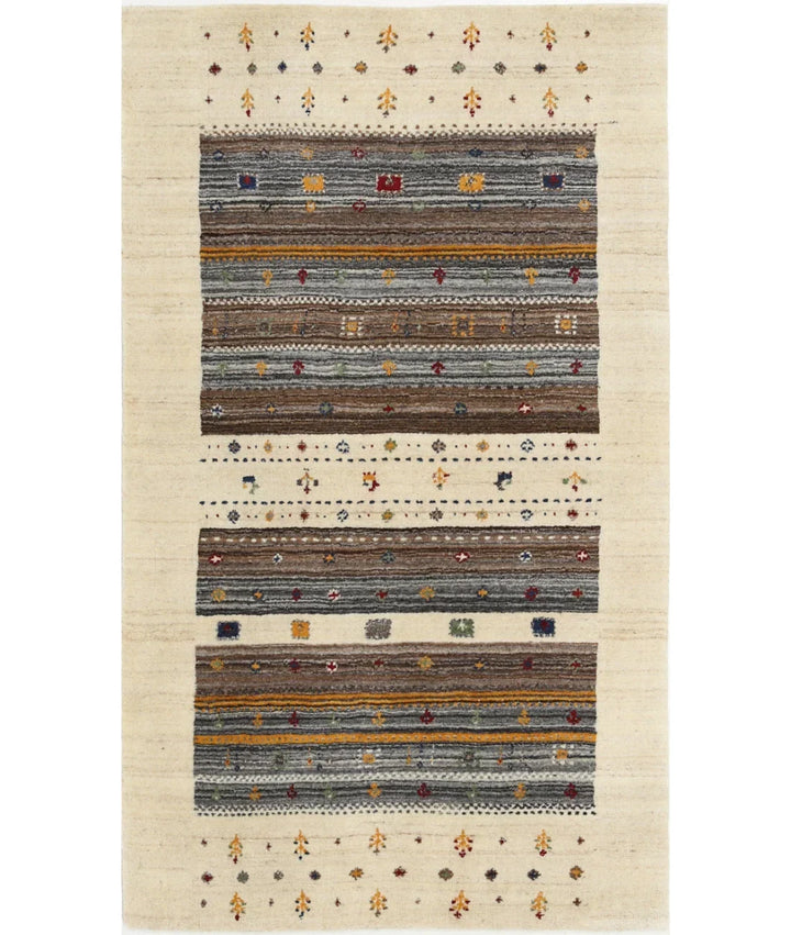 Ivory Indian Oriental Rug 3' 0" x 5' 2" Hand-Knotted | No. AT583587