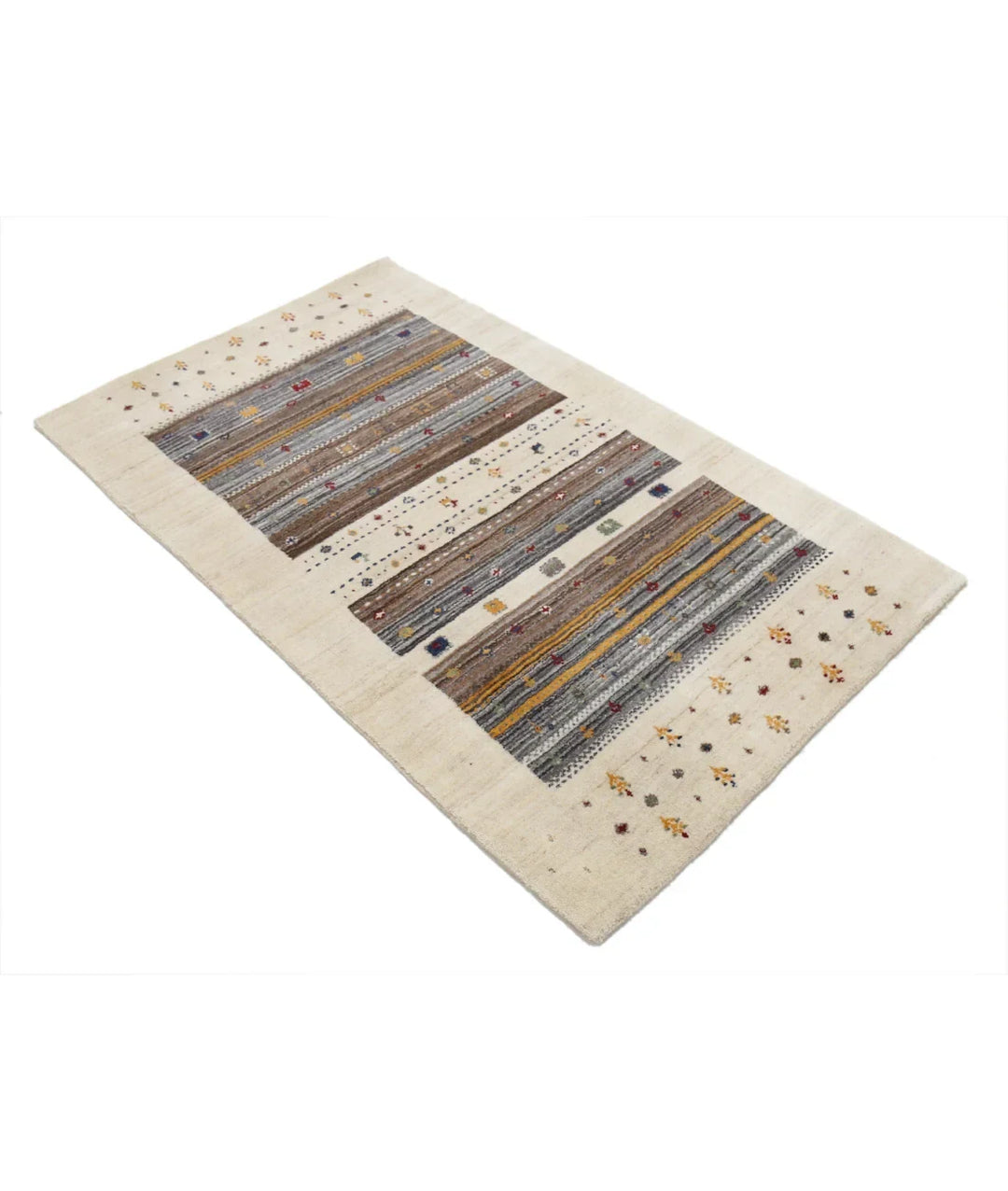 Ivory Indian Oriental Rug 3' 0" x 5' 2" Hand-Knotted | No. AT583587