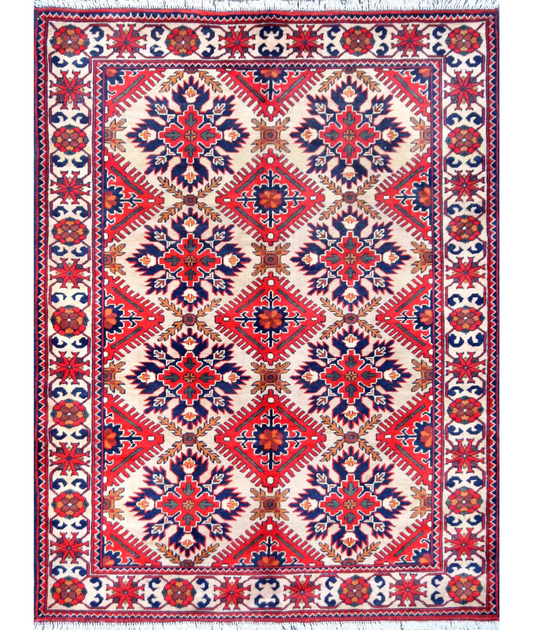 Red Afghan Oriental Rug 5' 0" x 6' 7" Hand-Knotted | No. AT58362
