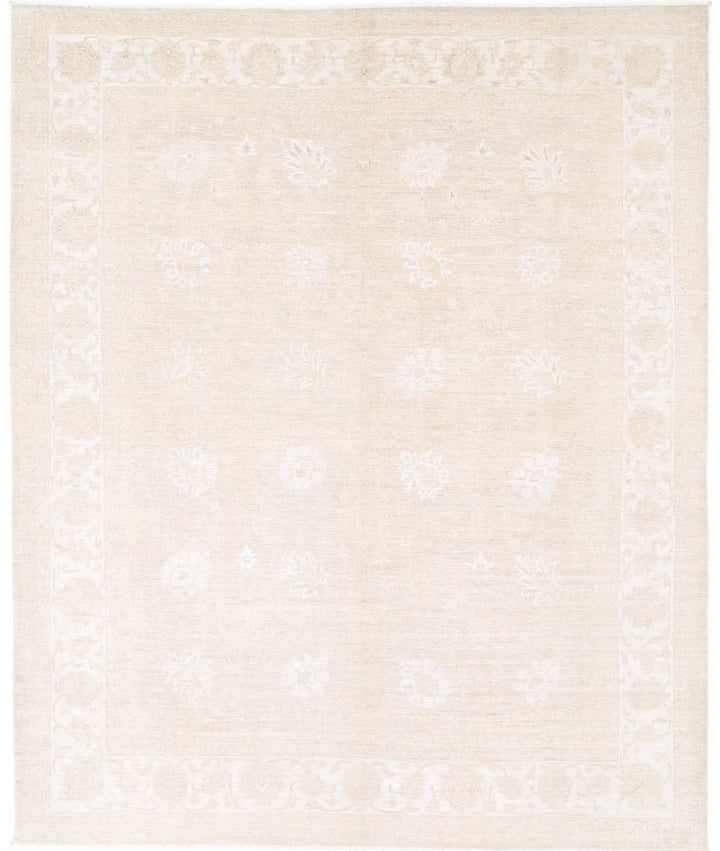 Ivory Afghan Tabriz Rug 8' 2" x 9' 10" Hand-Knotted | No. AT58375
