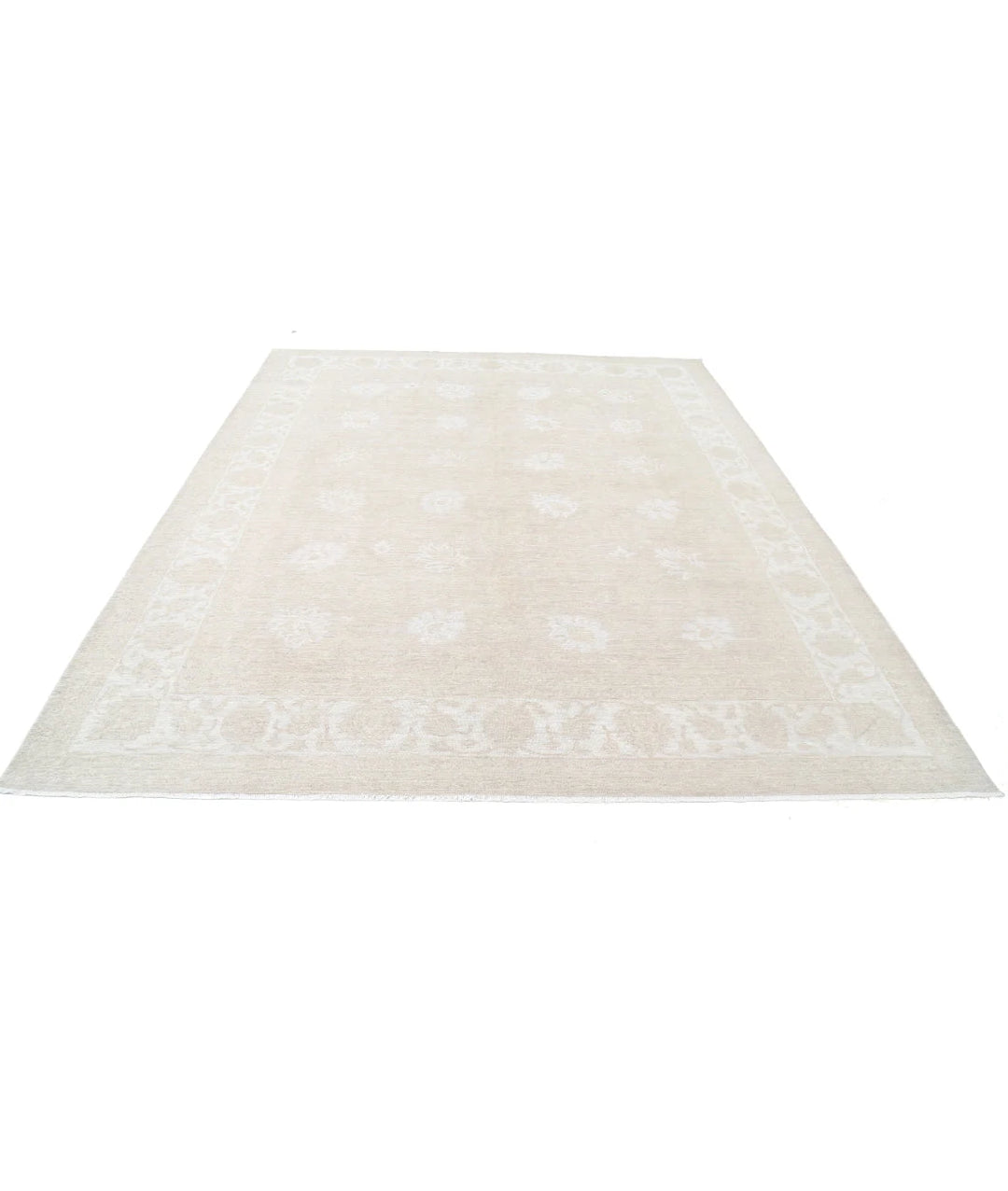 Ivory Afghan Tabriz Rug 8' 2" x 9' 10" Hand-Knotted | No. AT58375
