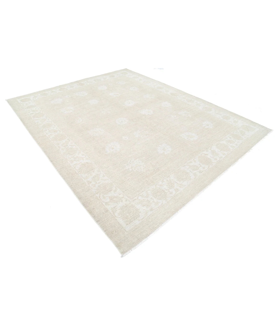 Ivory Afghan Tabriz Rug 8' 2" x 9' 10" Hand-Knotted | No. AT58375