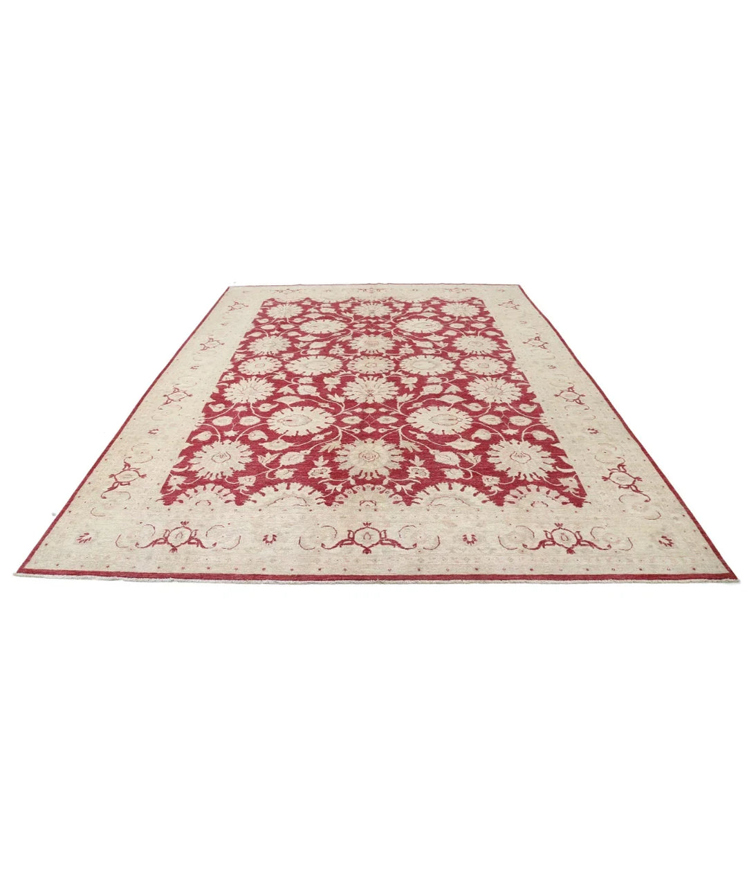 Ivory Afghan Ziegler Rug 9' 0" x 11' 11" Hand-Knotted | No. AT58527