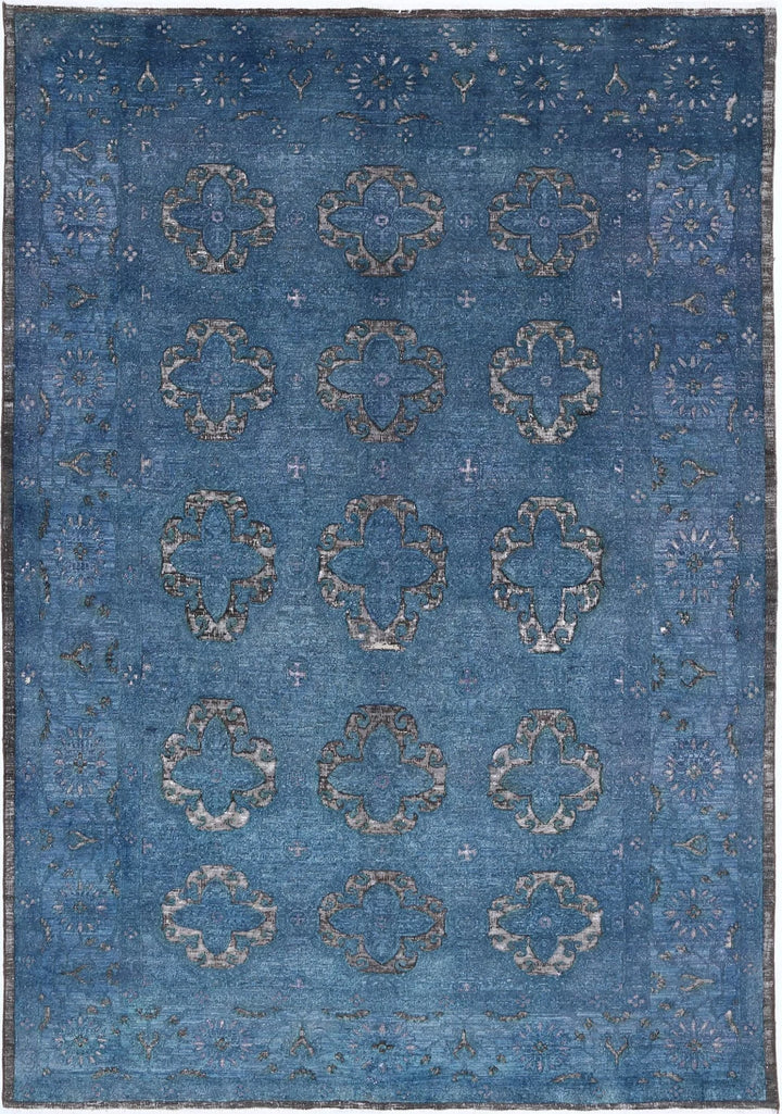Blue Afghan Oriental Rug 6' 2" x 8' 8" Hand-Knotted | No. AT58544
