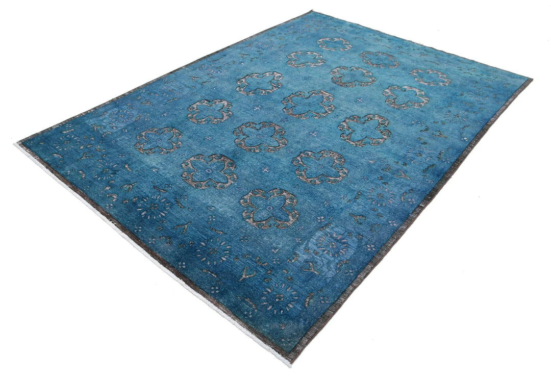 Blue Afghan Oriental Rug 6' 2" x 8' 8" Hand-Knotted | No. AT58544