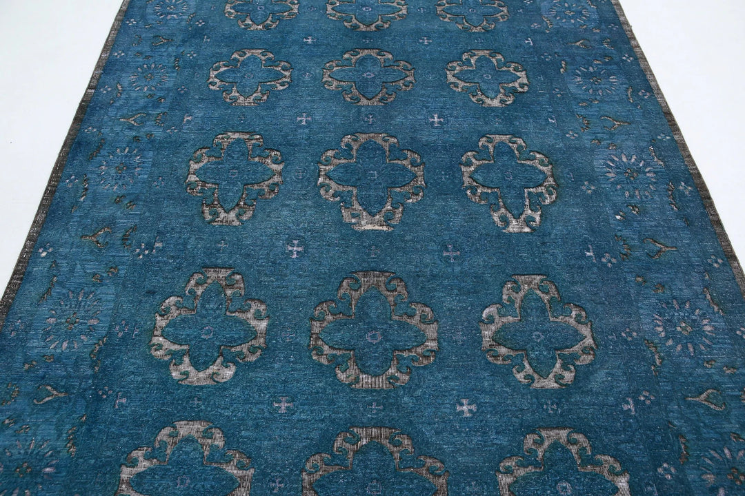 Blue Afghan Oriental Rug 6' 2" x 8' 8" Hand-Knotted | No. AT58544