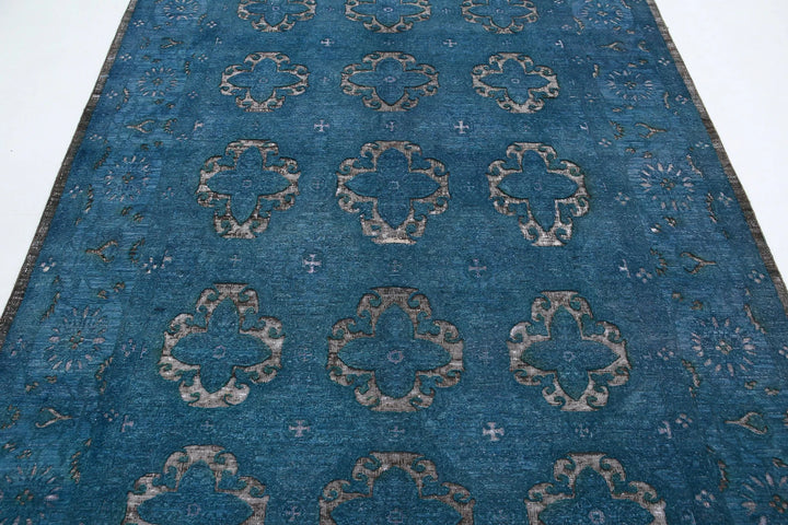 Blue Afghan Oriental Rug 6' 2" x 8' 8" Hand-Knotted | No. AT58544