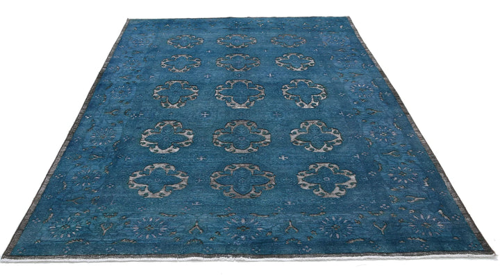 Blue Afghan Oriental Rug 6' 2" x 8' 8" Hand-Knotted | No. AT58544