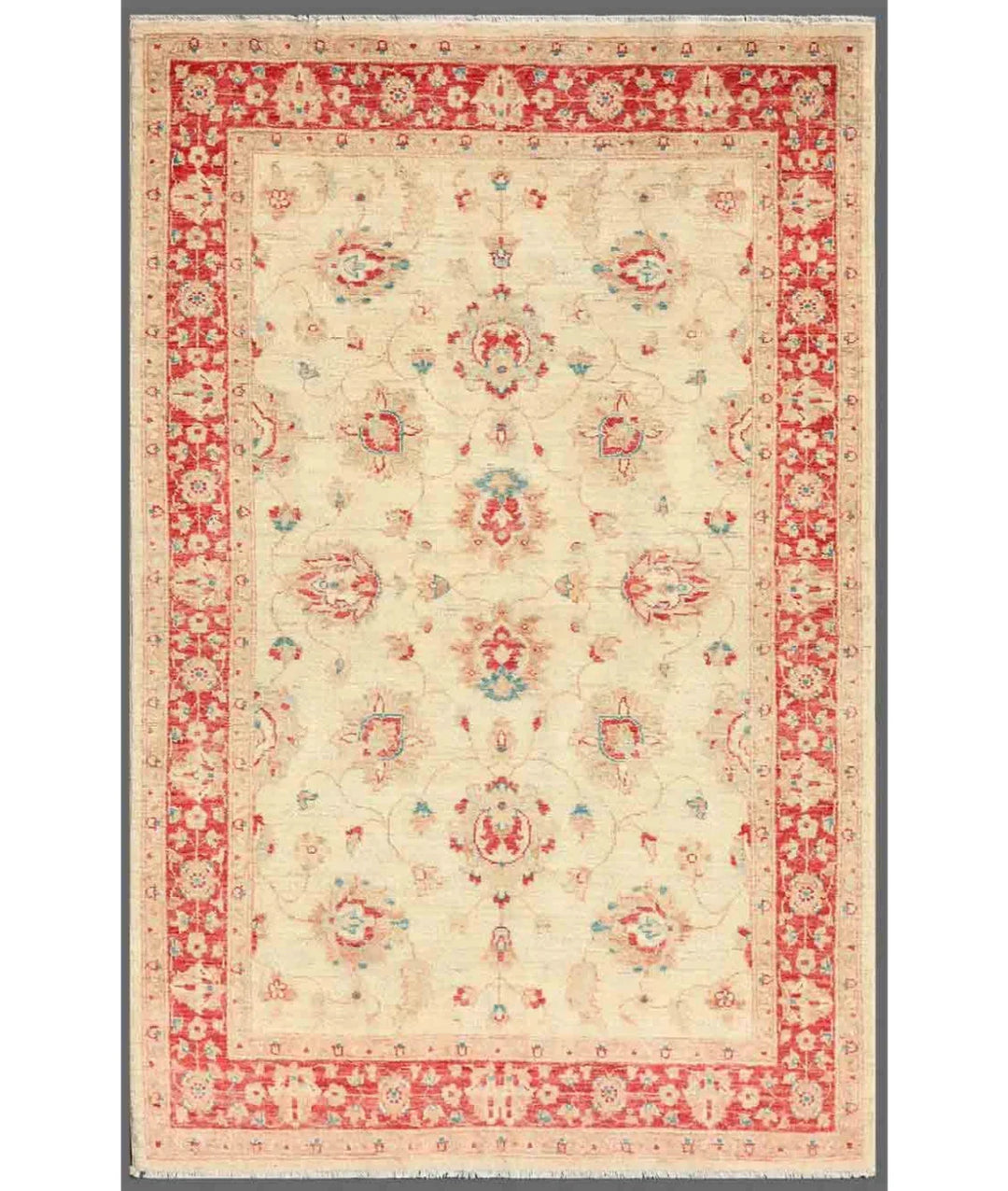 Ivory Afghan Ziegler Rug 4' 1" x 6' 3" Hand-Knotted | No. AT58625