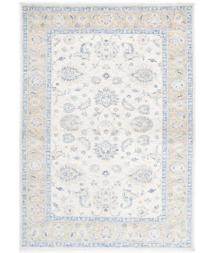 Ivory Afghan Oriental Rug 3'11" x 5'7" Hand-Knotted