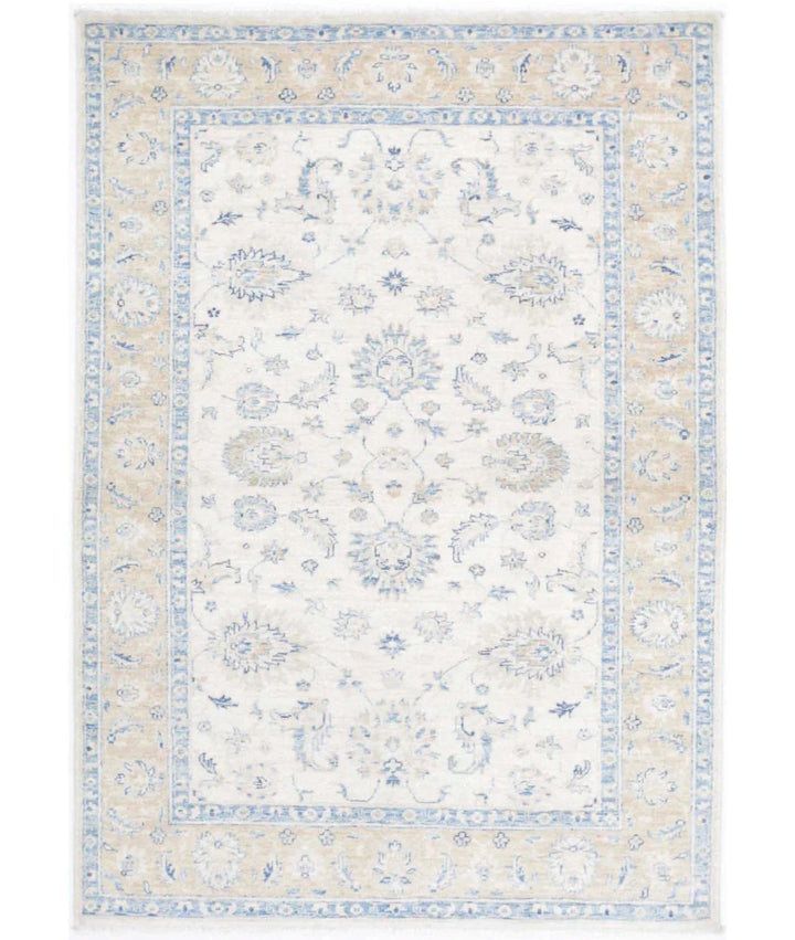 Ivory Afghan Oriental Rug 3'11" x 5'7" Hand-Knotted | No. AT58627