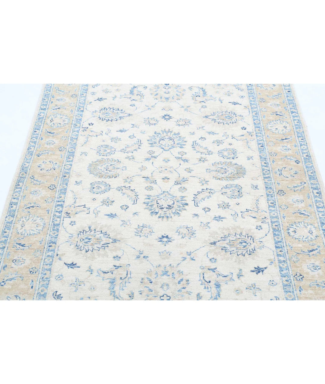Ivory Afghan Oriental Rug 3'11" x 5'7" Hand-Knotted close-up