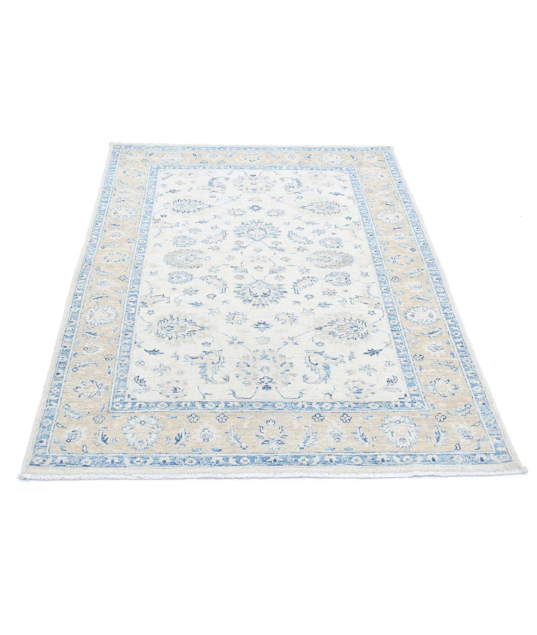 Ivory Afghan Oriental Rug 3'11" x 5'7" Hand-Knotted pattern