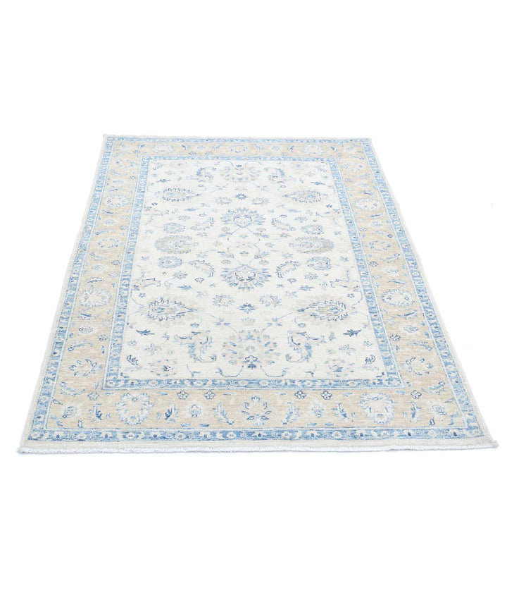 Ivory Afghan Oriental Rug 3'11" x 5'7" Hand-Knotted pattern