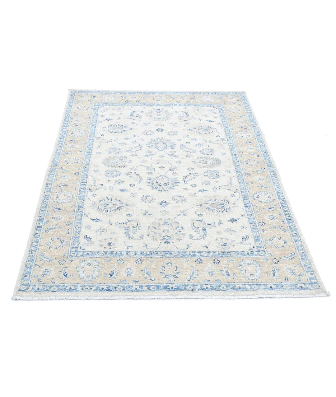 Ivory Afghan Oriental Rug 3'11" x 5'7" Hand-Knotted | No. AT58627