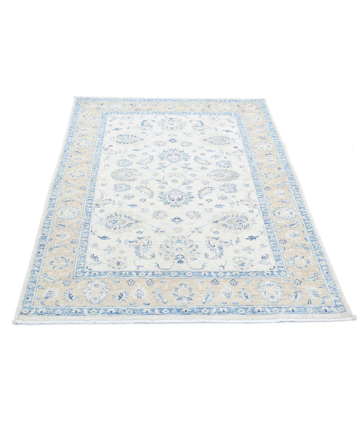 Ivory Afghan Oriental Rug 3'11" x 5'7" Hand-Knotted | No. AT58627