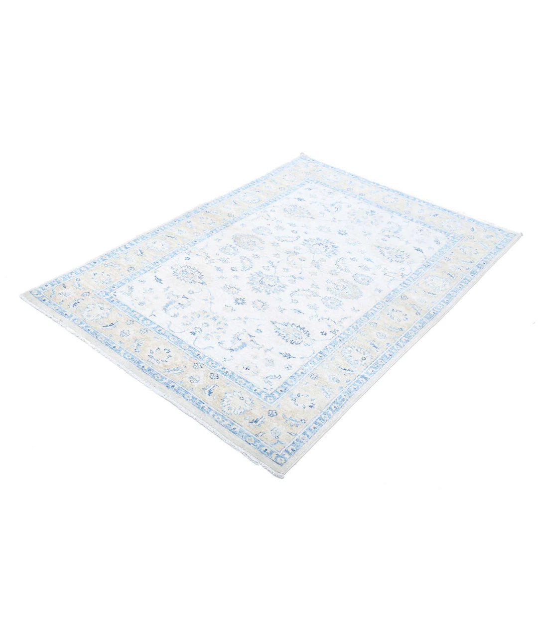 Ivory Afghan Oriental Rug 3'11" x 5'7" Hand-Knotted border