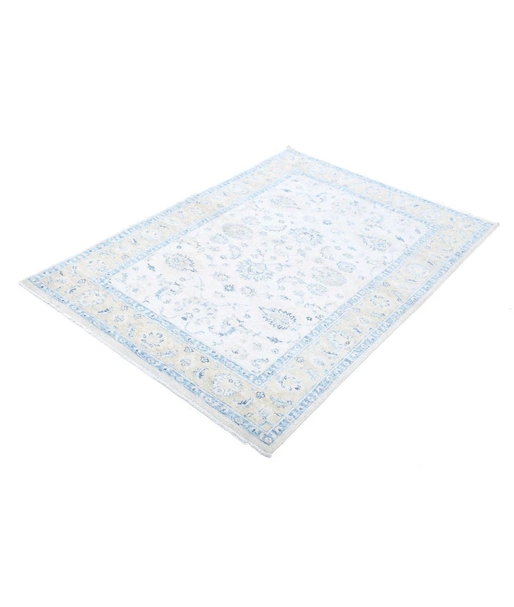Ivory Afghan Oriental Rug 3'11" x 5'7" Hand-Knotted | No. AT58627