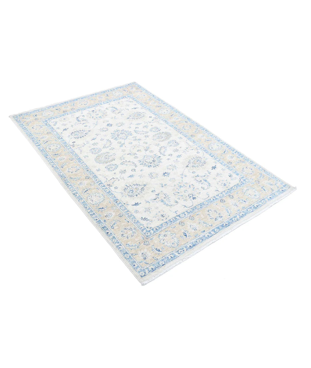 Ivory Afghan Oriental Rug 3'11" x 5'7" Hand-Knotted field