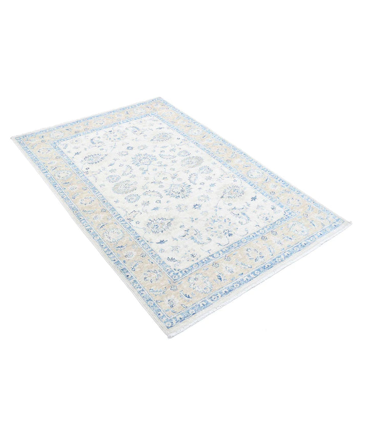 Ivory Afghan Oriental Rug 3'11" x 5'7" Hand-Knotted field