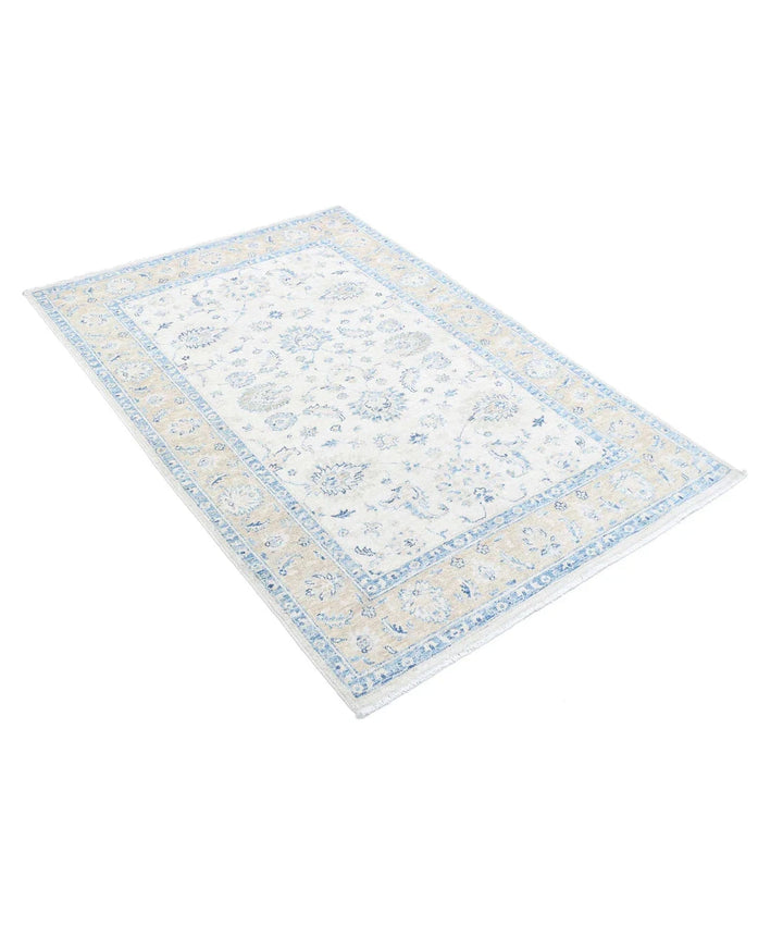 Ivory Afghan Oriental Rug 3'11" x 5'7" Hand-Knotted | No. AT58627