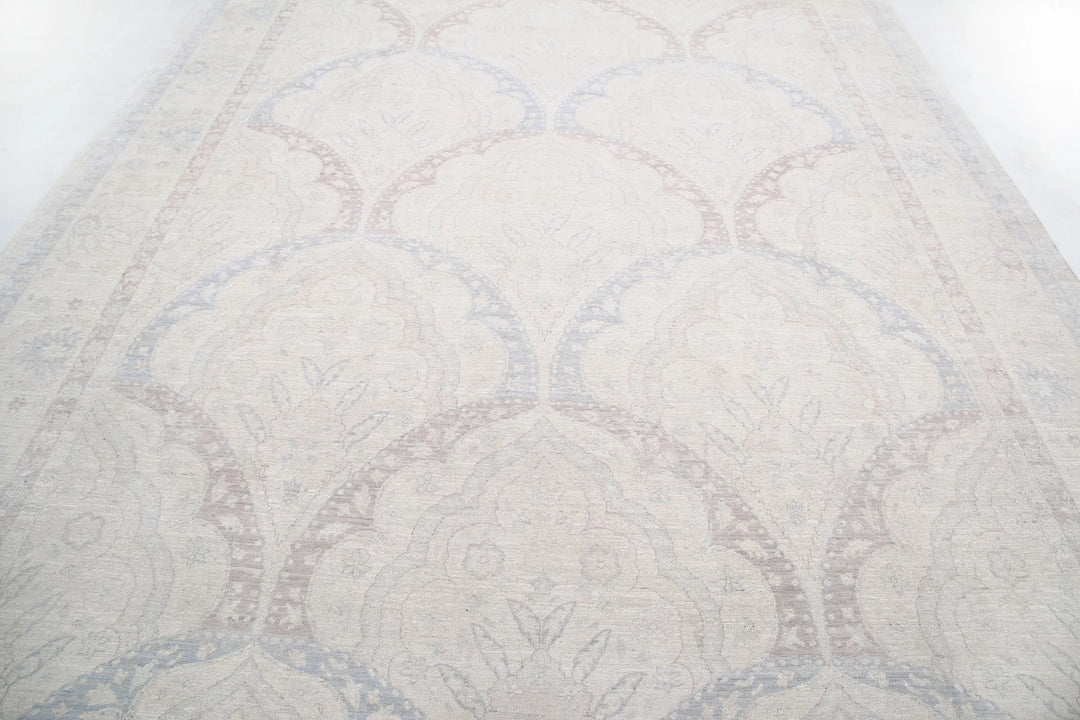 Ivory Afghan Serenity Rug 9' 9" x 13' 8" Hand-Knotted | No. AT58801
