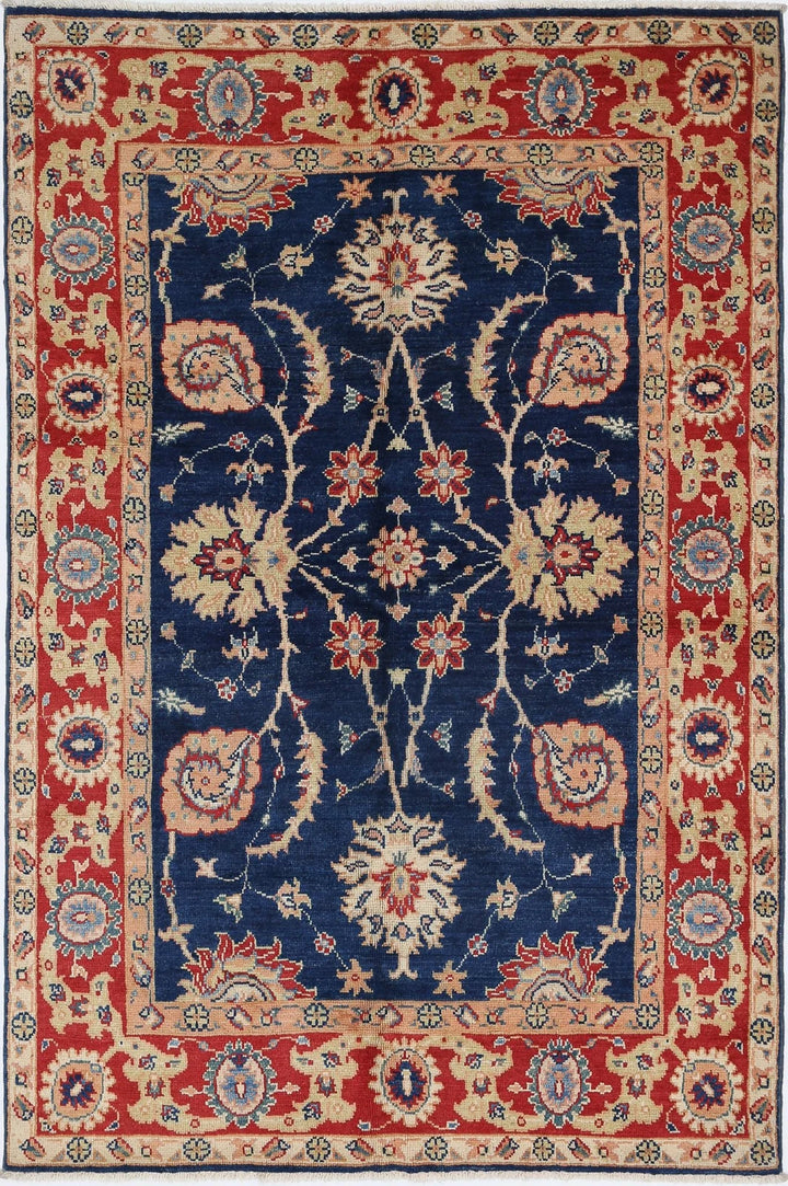 Blue Afghan Ziegler Rug 4' 6" x 6' 9" Hand-Knotted | No. AT58844