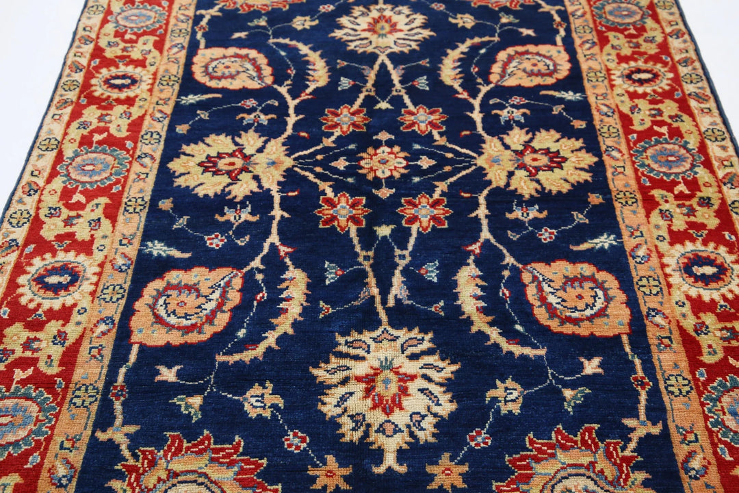 Blue Afghan Ziegler Rug 4' 6" x 6' 9" Hand-Knotted | No. AT58844
