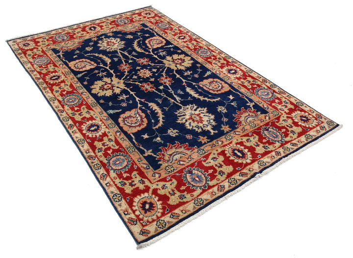 Blue Afghan Ziegler Rug 4' 6" x 6' 9" Hand-Knotted | No. AT58844