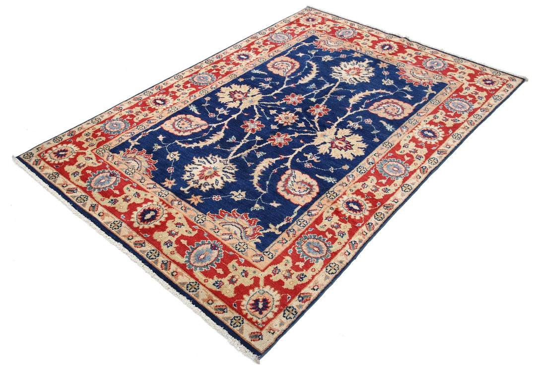 Blue Afghan Ziegler Rug 4' 6" x 6' 9" Hand-Knotted | No. AT58844