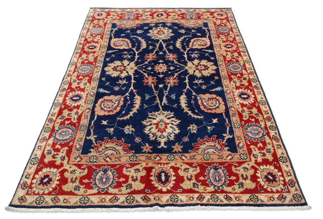Blue Afghan Ziegler Rug 4' 6" x 6' 9" Hand-Knotted | No. AT58844