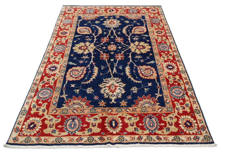 Blue Afghan Ziegler Rug 4' 6" x 6' 9" Hand-Knotted | No. AT58844