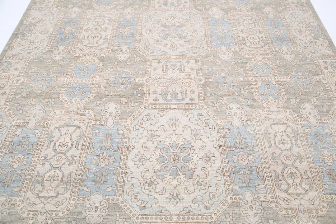 Green Afghan Serenity Rug 7' 8" x 9' 8" Hand-Knotted | No. AT58861