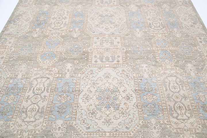 Green Afghan Serenity Rug 7' 8" x 9' 8" Hand-Knotted | No. AT58861