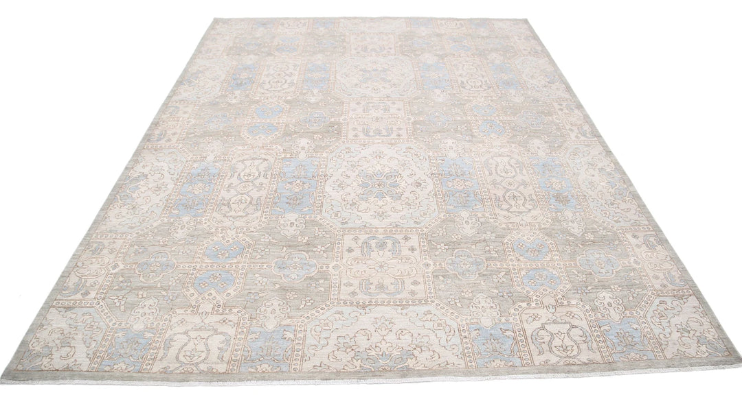 Green Afghan Serenity Rug 7' 8" x 9' 8" Hand-Knotted | No. AT58861