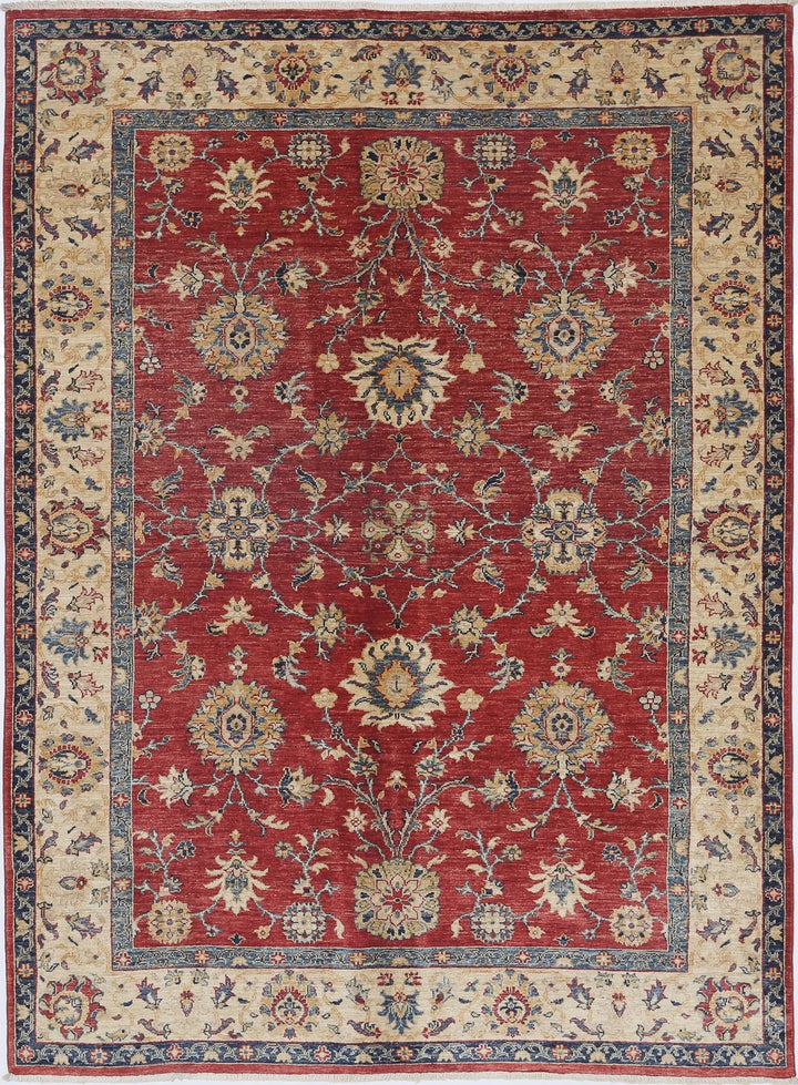 Red Afghan Ziegler Rug 5'7" x 8'1" Hand-Knotted | No. AT58897