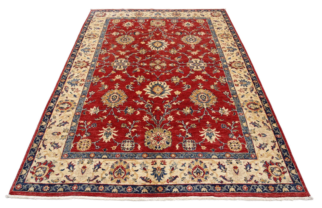 Red Afghan Ziegler Rug 5'7" x 8'1" Hand-Knotted | No. AT58897