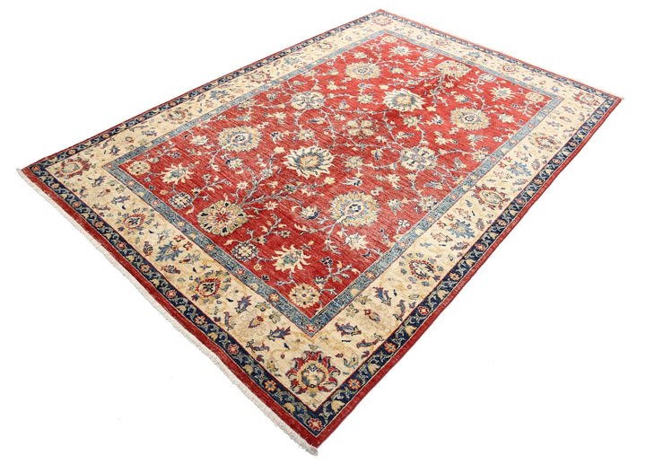 Red Afghan Ziegler Rug 5'7" x 8'1" Hand-Knotted | No. AT58897