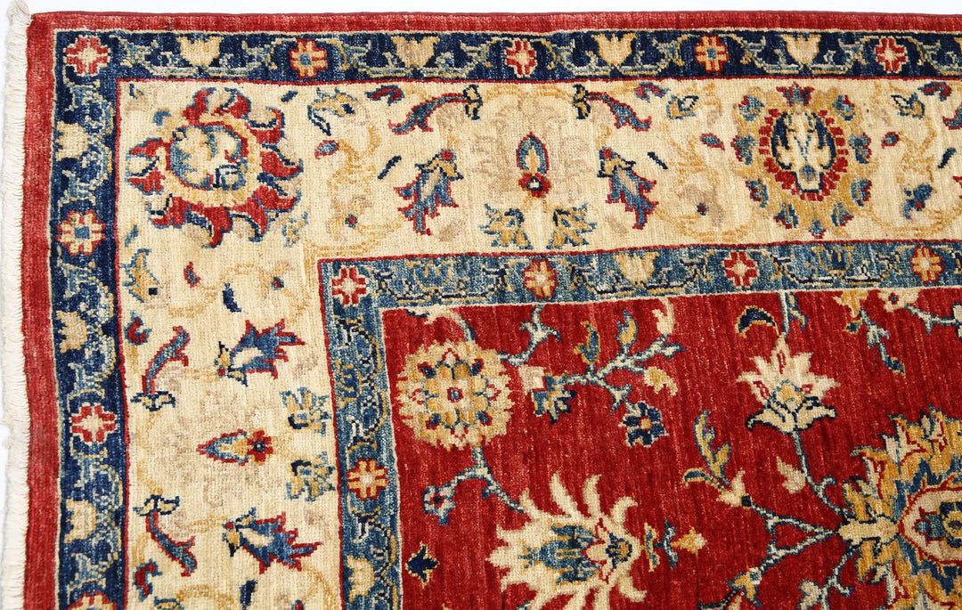 Red Afghan Ziegler Rug 5'7" x 8'1" Hand-Knotted | No. AT58897