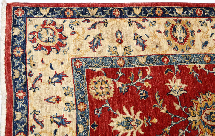 Red Afghan Ziegler Rug 5'7" x 8'1" Hand-Knotted | No. AT58897