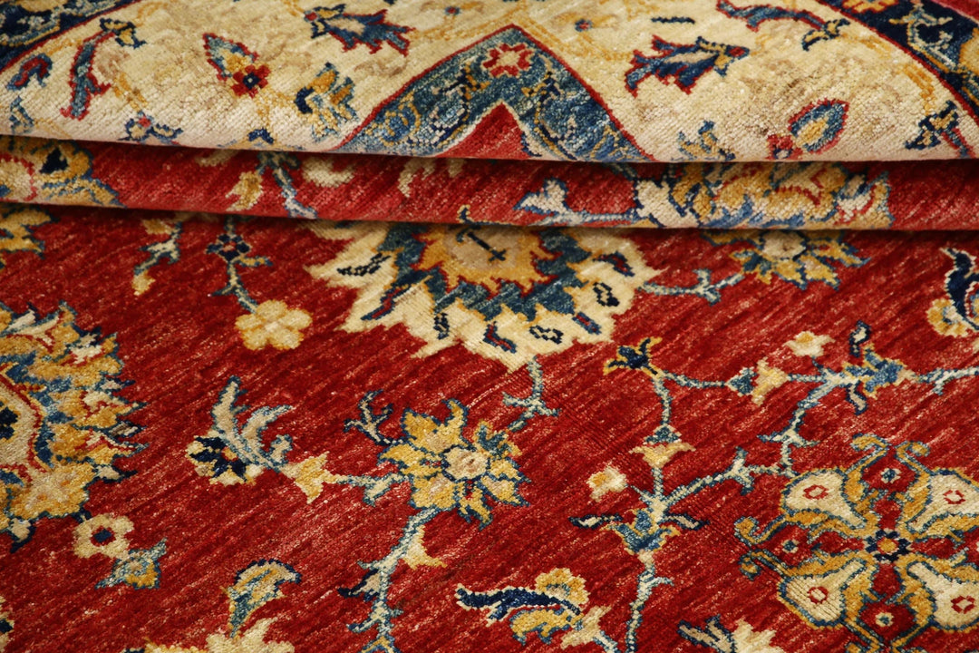 Red Afghan Ziegler Rug 5'7" x 8'1" Hand-Knotted | No. AT58897