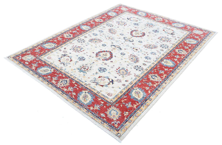 Ivory Afghan Ziegler Rug 5'7" x 7'4" Hand-Knotted | No. AT58963