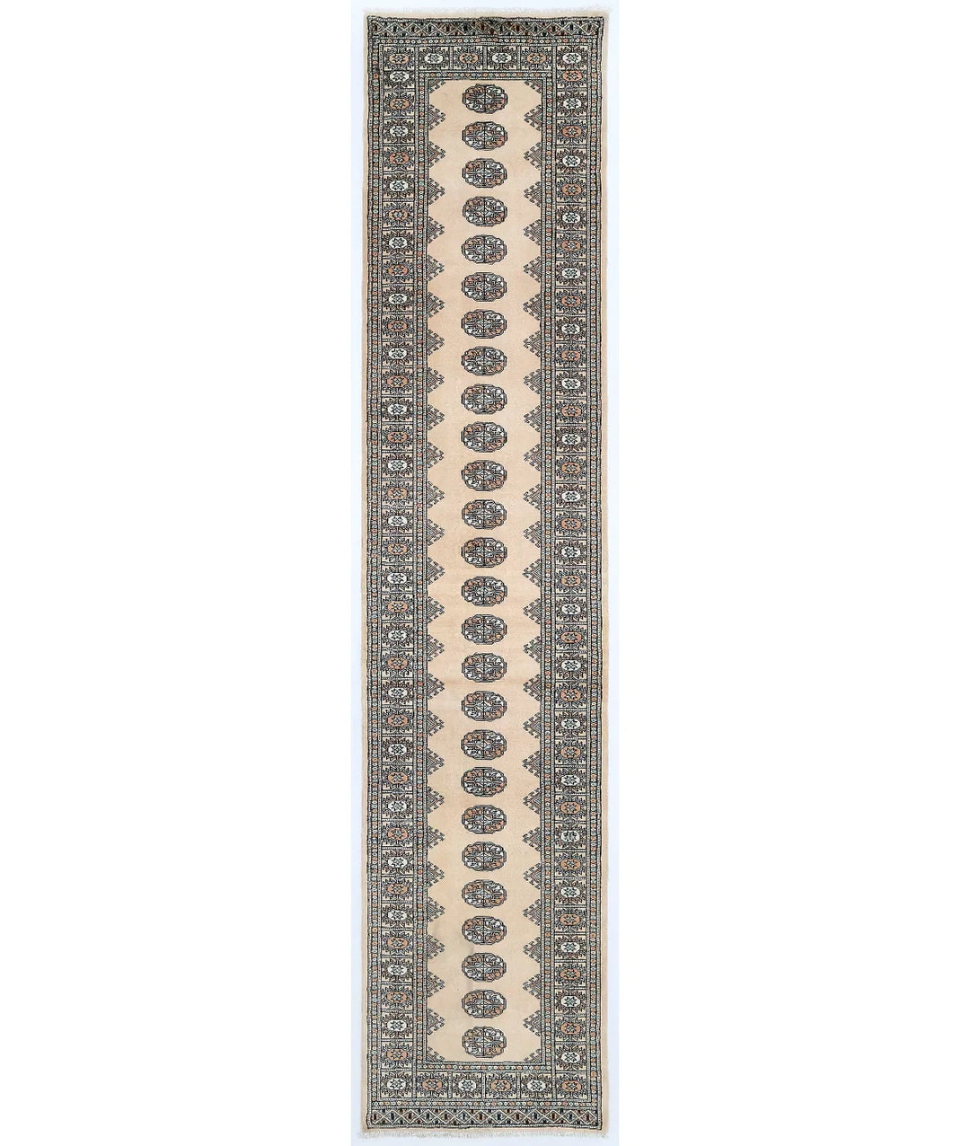 Ivory Pakistani Bokhara Rug 2' 7" x 11' 11" Hand-Knotted | No. AT59014
