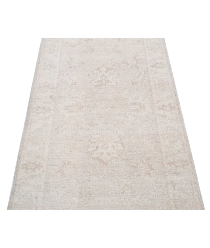 Grey Afghan Oriental Rug 2'8" x 9'5" Hand-Knotted close-up