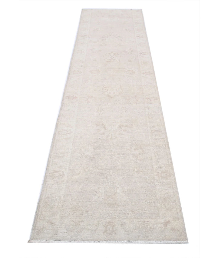 Grey Afghan Oriental Rug 2'8" x 9'5" Hand-Knotted pattern