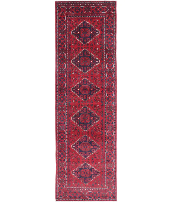 Red Afghan Khamyab Runner Rug 2' 6" x 9' 0" Hand-Knotted | No. AT59109