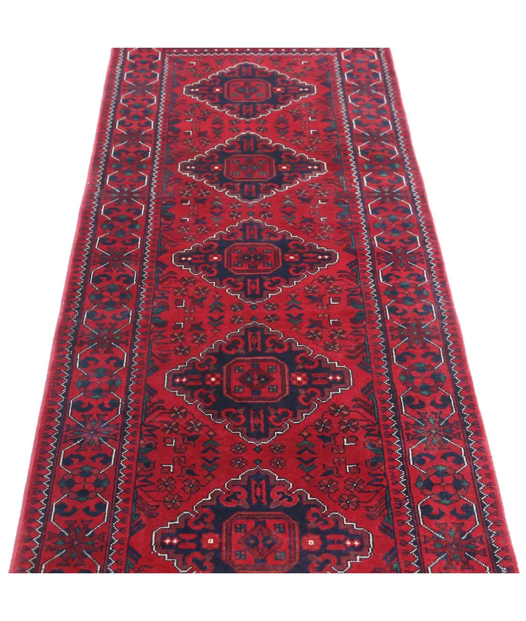 Red Afghan Khamyab Runner Rug 2' 6" x 9' 0" Hand-Knotted | No. AT59109