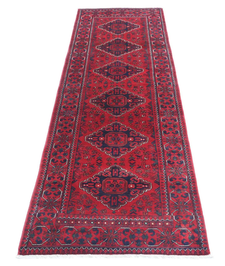 Red Afghan Khamyab Runner Rug 2' 6" x 9' 0" Hand-Knotted | No. AT59109