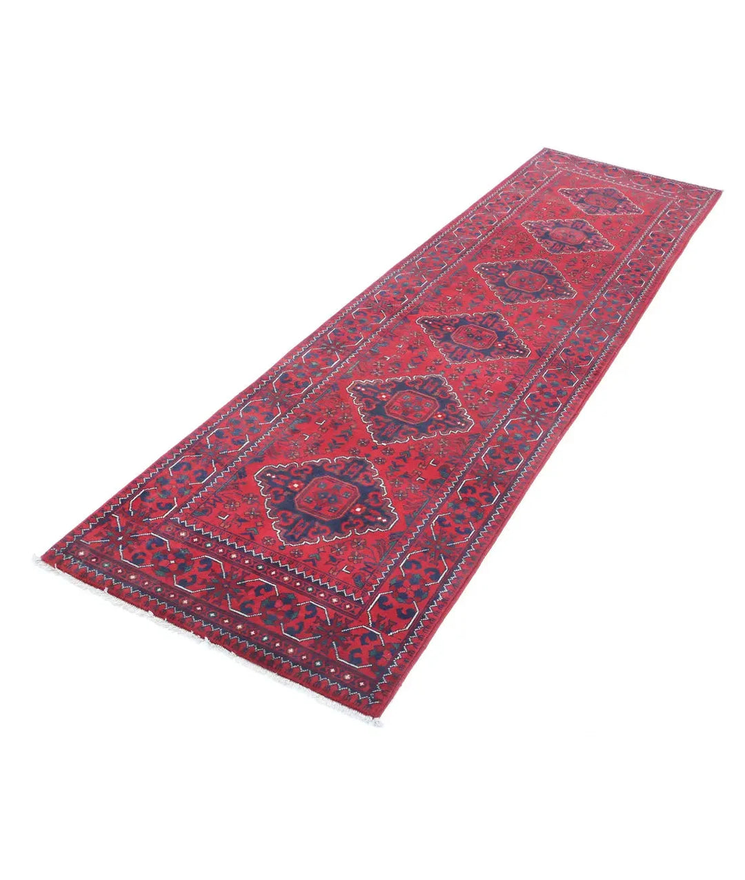 Red Afghan Khamyab Runner Rug 2' 6" x 9' 0" Hand-Knotted | No. AT59109